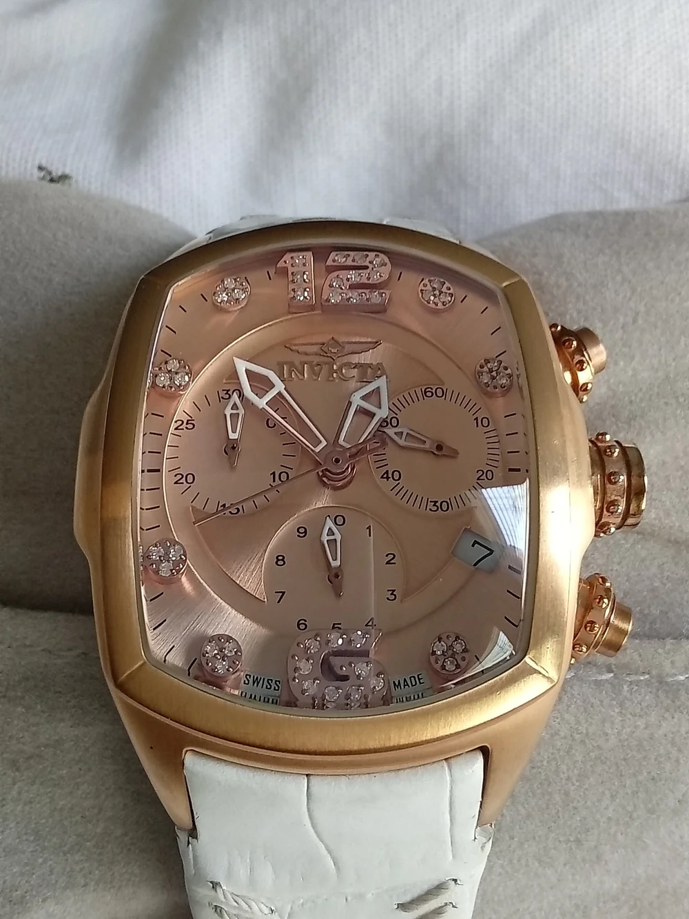 Invicta Lupah Revolution Rose Gold Chronograph Watch 6826 White Leather Strap